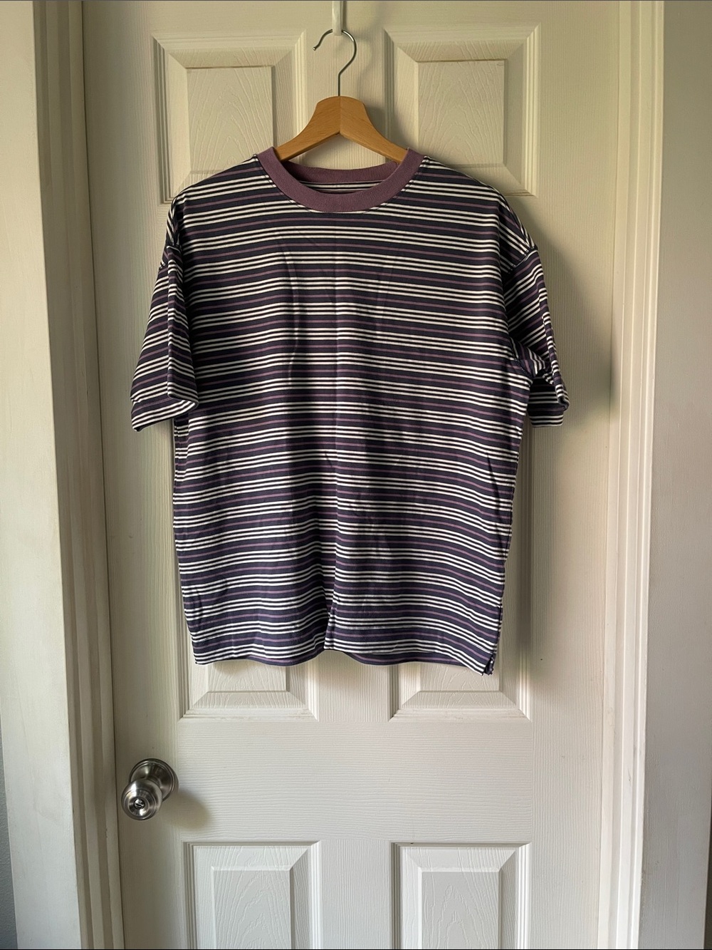 Gap Purple Dusty Blue White Striped Oversized Tee Size S